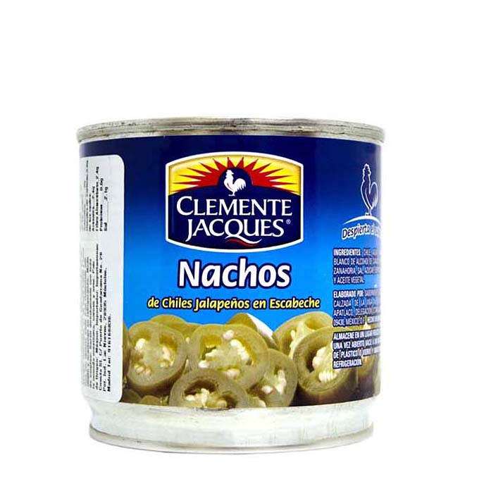 Lata de Clemente Jacques Nachos de Chiles Jalapeños, perfecta para complementar recetas con un toque picante.